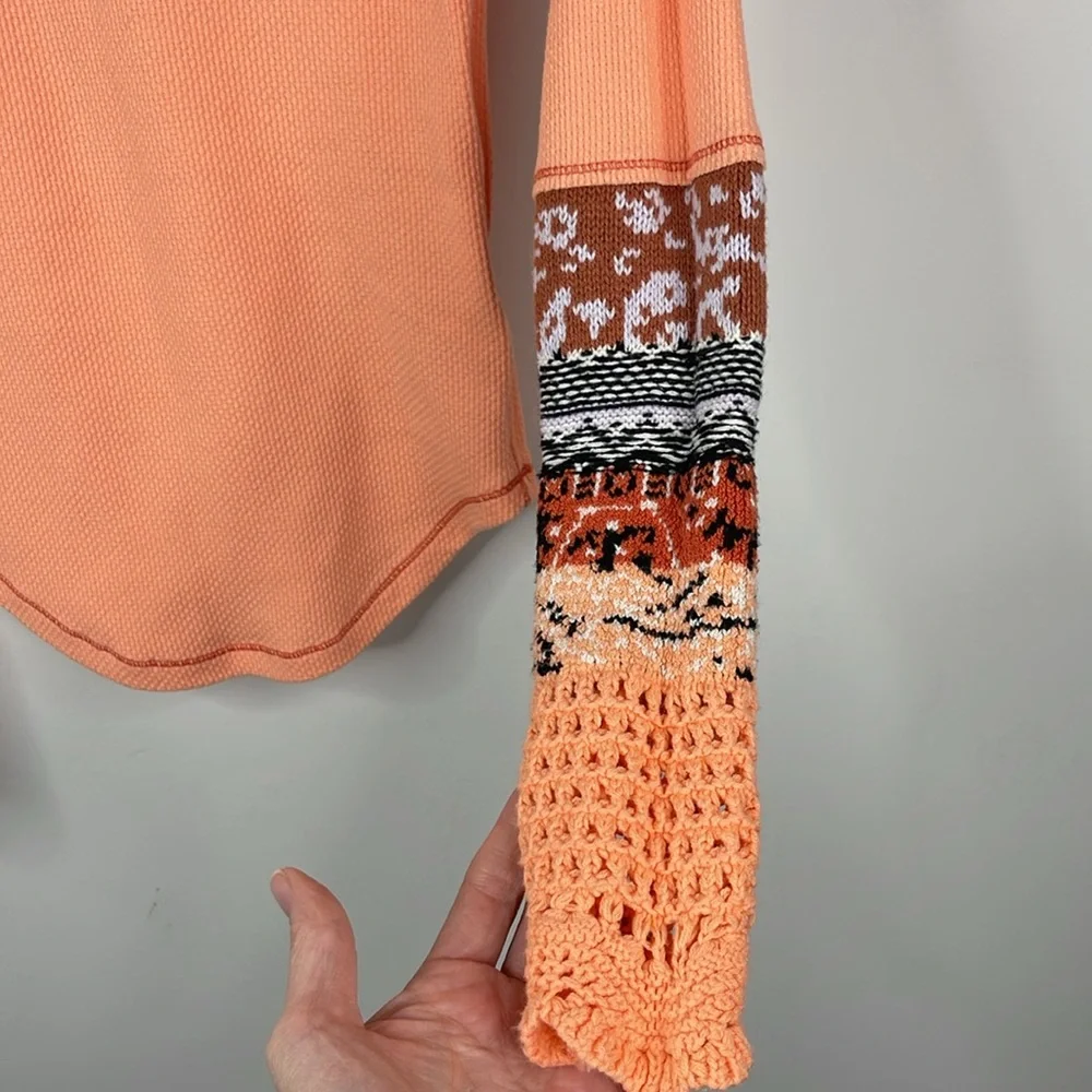 Free People in The Mix Cuff Thermal Top Desert Orange Combo Size XS